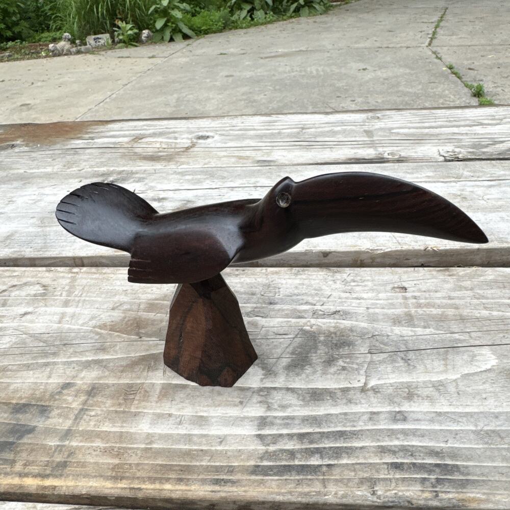 Vintage Hand Carved Ironwood Tucan Bird On Stand